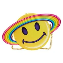 LOUNGEFLY Lisa Frank Yellow Rainbow Ring Saturn Crossbody Bag