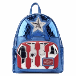LOUNGEFLY Marvel Metallic Captain America Cosplay Mini Backpack