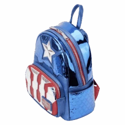 LOUNGEFLY Marvel Metallic Captain America Cosplay Mini Backpack -Loungefly MVBK0276 LFMARVELSHINECAPTAINAMERICAMINIBACKPACK0110QUARTER