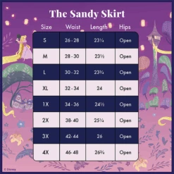 LOUNGEFLY Stitch Shoppe Story Of Rapunzel Sandy Skirt -Loungefly Rapunzel Sandy Skirt Size Chart
