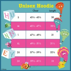 LOUNGEFLY Winnie The Pooh Heffa-Dream Unisex Hoodie -Loungefly WDLFHD0024 sizechart