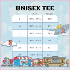 LOUNGEFLY Dumbo Train Cloud Wash Unisex Tee -Loungefly WDLFSH0021 NEW Size20Chart