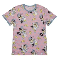 LOUNGEFLY Minnie And Daisy Pastel Polka Dot Unisex Tee -Loungefly WDLFSH0035 LFMINNIEDAISYDOTSUNISEXRINGER2777FRONTcopy