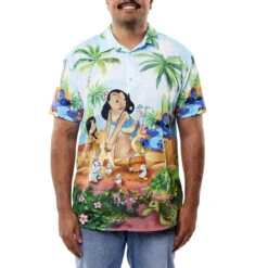 LOUNGEFLY Lilo & Stitch Beach Scene Unisex Camp Shirt