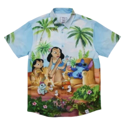 LOUNGEFLY Lilo & Stitch Beach Scene Unisex Camp Shirt -Loungefly WDLFSH0044 LFDISNEYLILOANDSTITCHBEACHSCENECAMPSHIRT1316FRONT