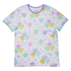 LOUNGEFLY Mickey Mouse And Friends Birthday Celebration Unisex Ringer Tee -Loungefly WDLFSH0045S LFDISNEYMICKEYBIRTHDAYCELEBRATIONRINGERTEE2076FRONT