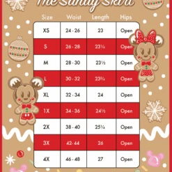 LOUNGEFLY Stitch Shoppe Disney Gingerbread Friends Sandy Skirt 16 LOUNGEFLY Stitch Shoppe Disney Gingerbread Friends Sandy Skirt -Loungefly WDSSST0025 Size20Chart