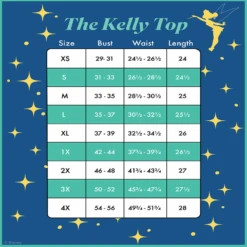 LOUNGEFLY Stitch Shoppe Peter Pan Tinker Bell Kelly Top -Loungefly WDSSST0026 Tinkerbell Kelly Top Size Chart