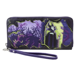 LOUNGEFLY Maleficent Window Box Glow Zip Around Wristlet Wallet